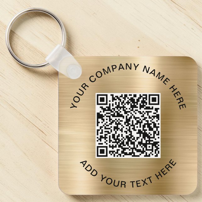 Llavero Elegante Código QR Promocional Oro (Elegant QR Code Promotional Gold Keychain)