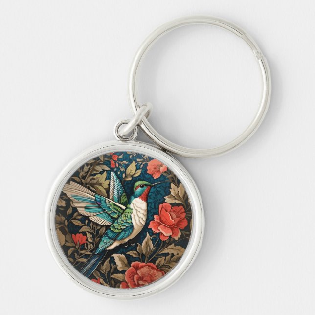 Llavero Elegante colibrí volador William Morris inspirado (Frente)
