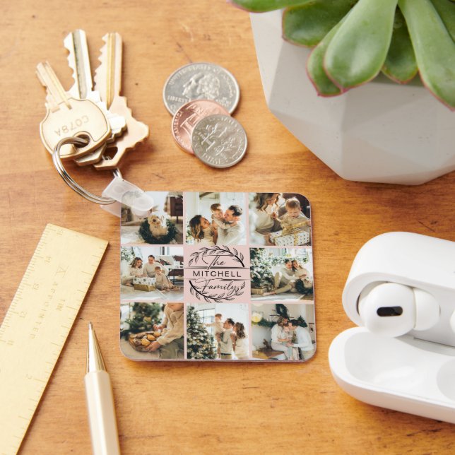 Llavero Elegante Collage de fotos moderno Rubor Pink Famil (Escritorio )