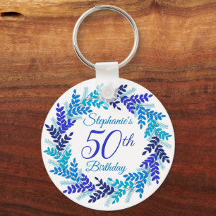 Llavero Elegante Corona Azul para Cumpleaños 50