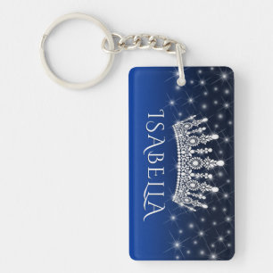 Llavero Elegante Corona Brillante y Estrellas Monograma Az