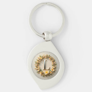 Llavero Elegante corona floral con letra L dorada