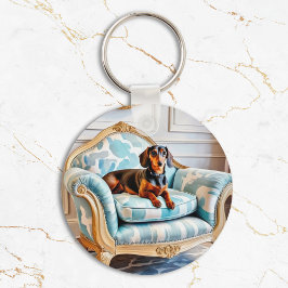 Llavero Elegante Dachshund en sillón de lujo con monograma