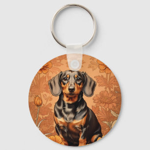 Llavero Elegante Dachshund Y Marigoles