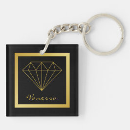 Llavero Elegante diamante geométrico de oro negro