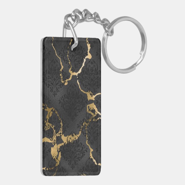 Llavero Elegante Diseño de Diamante Negro y Oro (Atrás Izquierda)