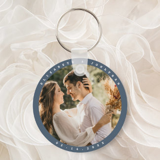 Llavero Elegante Dusty Blue Gray Couple Photo Favor de la