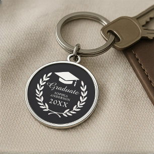 Llavero Elegante Emblema de graduación de nombre personali