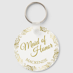 Llavero Elegante encaje dorado sobre doncella blanca de Bo