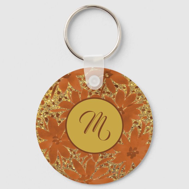 Llavero Elegante Esparkle de oro monogramado femenino (Anverso)