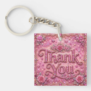 Llavero Elegante Femenina Rosa Rosada Brillante Gracias