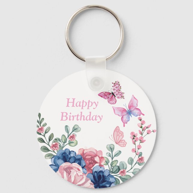 Llavero Elegante fiesta de cumpleaños floral (Anverso)