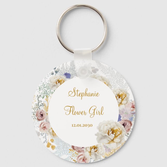 Llavero Elegante Flor Flor Niña Boda Regalo Keychain (Anverso)