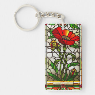 Llavero Elegante Flor Roja de Vidrio Teñido