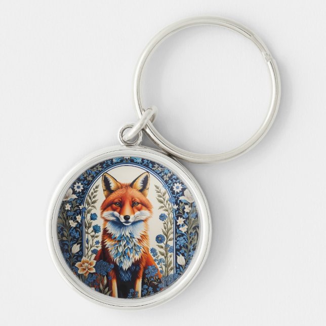 Llavero Elegante Floral Azul William Morris Inspirado Fox (Frente)