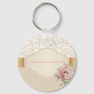 Llavero Elegante Floral Damask Rosas Chic