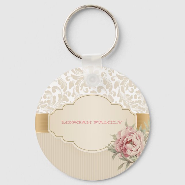 Llavero Elegante Floral Damask Rosas Chic (Anverso)