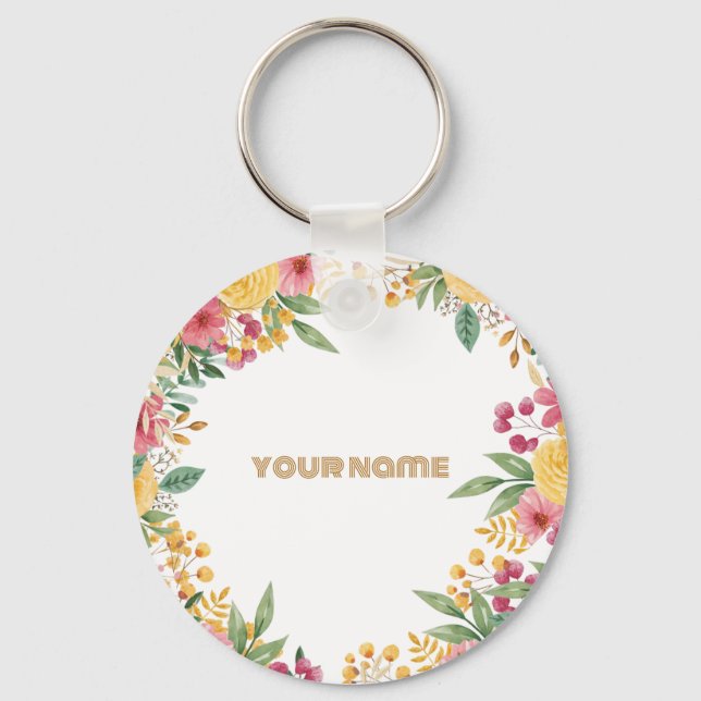 Llavero Elegante Floral Doble Nombre Bridal Ducha Invitaci (Anverso)