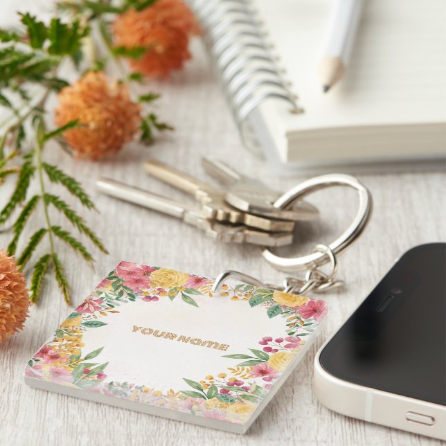 Llavero Elegante Floral Doble Nombre Bridal Ducha Invitaci (Frente Derecha)