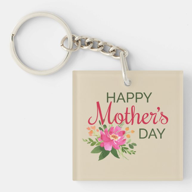 Llavero Elegante Floral feliz Día de la Madre | Keychain (Frente)