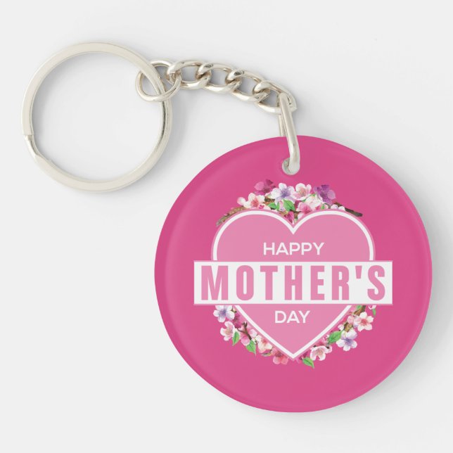 Llavero Elegante Floral feliz Día de la Madre | Keychain (Frente)
