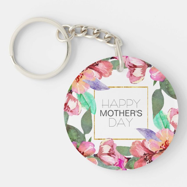 Llavero Elegante Floral feliz Día de la Madre | Keychain (Frente)