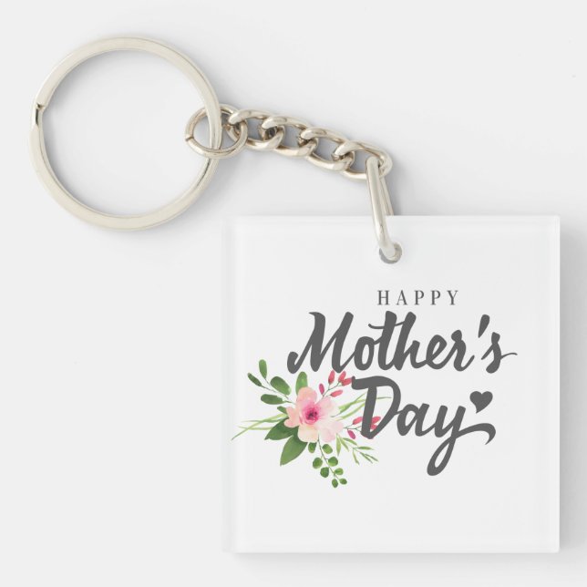Llavero Elegante Floral feliz Día de la Madre | Keychain (Frente)