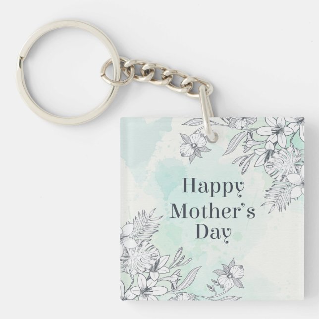 Llavero Elegante Floral feliz Día de la Madre | Keychain (Frente)