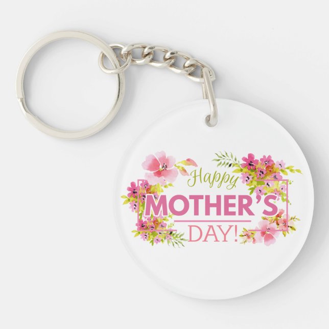 Llavero Elegante Floral feliz Día de la Madre | Keychain (Frente)