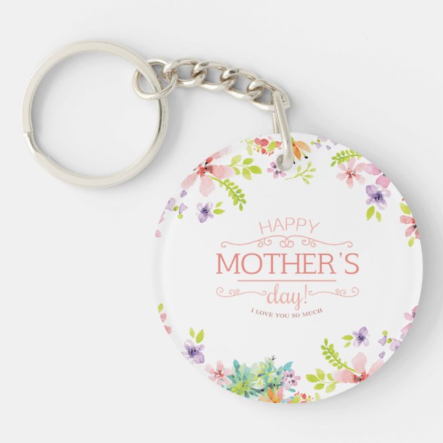 Llavero Elegante Floral feliz Día de la Madre | Keychain (Frente)