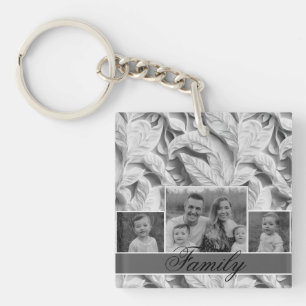 Llavero Elegante floral gris blanco plateado azul polvorie