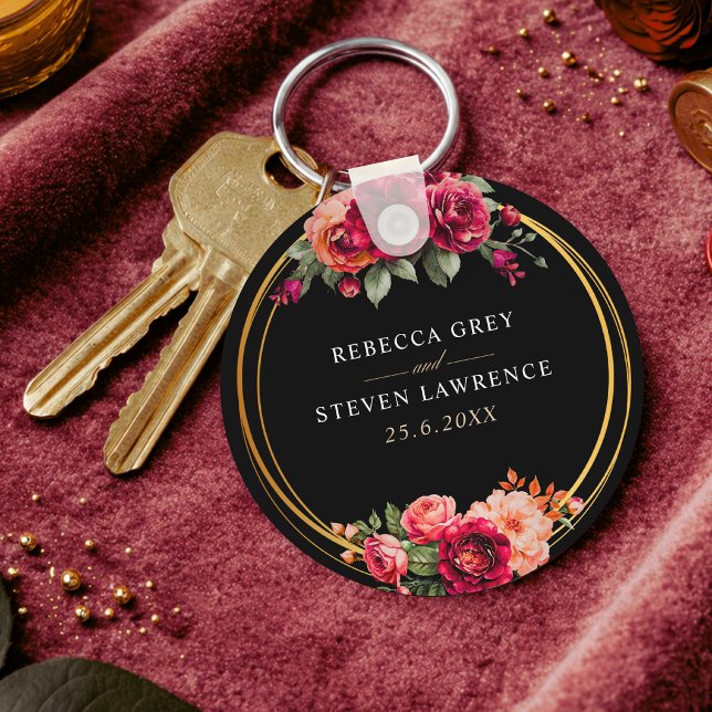 Llavero Elegante floral negro rojo romántico y sombrío par (Subido por el creador)