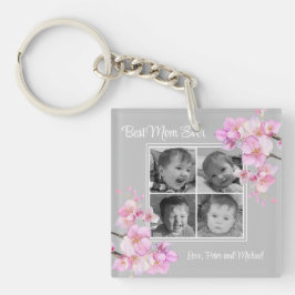 Llavero Elegante floral rosa personalizada cuatro fotos