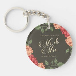 Llavero Elegante Floral Sr. y Sra. Boda | Keychain