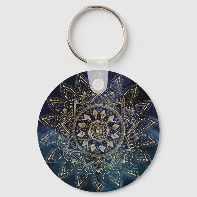 Llavero Elegante galaxia azul Mandala dorada (Anverso)