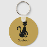 Elegante gato negro sobre fondo de oro personaliza