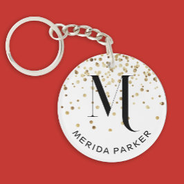 Llavero Elegante Glam Inicial de Monograma de Oro Blanco c