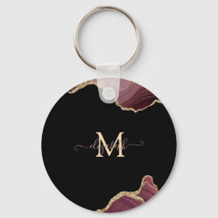 Llavero Elegante Glitter Dorado Burgundy Ágata con Estilo