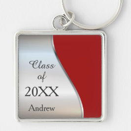 Llavero Elegante Graduación Diagonal Swirl Red Silver