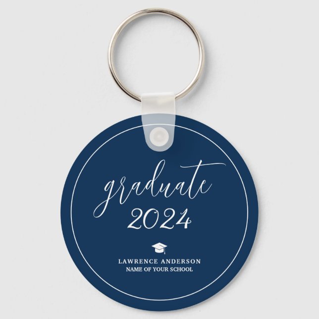 Llavero Elegante graduado azul de la Marina 2024 (Anverso)