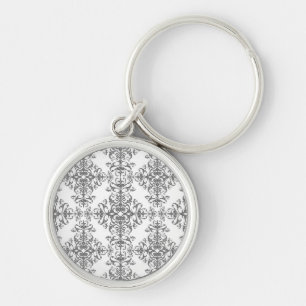 Llavero Elegante gris y blanco arte victoriano floral dama