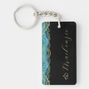 Llavero Elegante guión azul y dorado personalizado