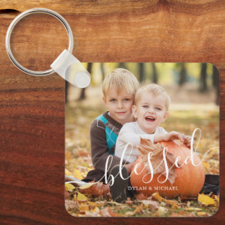 Llavero Elegante guión "bendecido" foto Personalizado