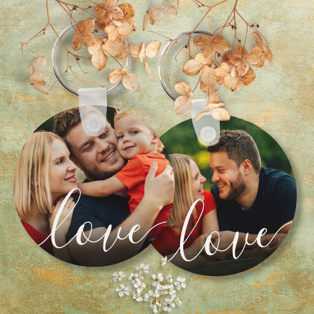 Llavero Elegante guión de la foto de amor (Elegant Script Love 2 Photo Keychain)