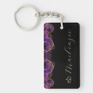 Llavero Elegante guion personalizado de oro y púrpura