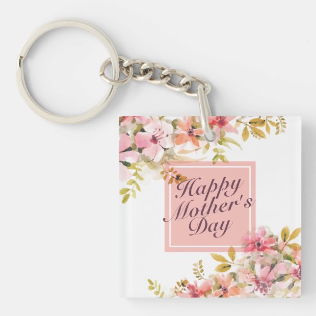 Llavero Elegante Happy Mother's Day Floral Frame Keychain (Frente)