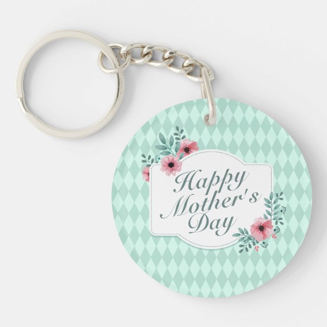 Llavero Elegante Happy Mother's Day Floral Frame Keychain (Frente)
