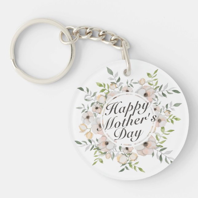 Llavero Elegante Happy Mother's Day Floral Frame Keychain (Frente)
