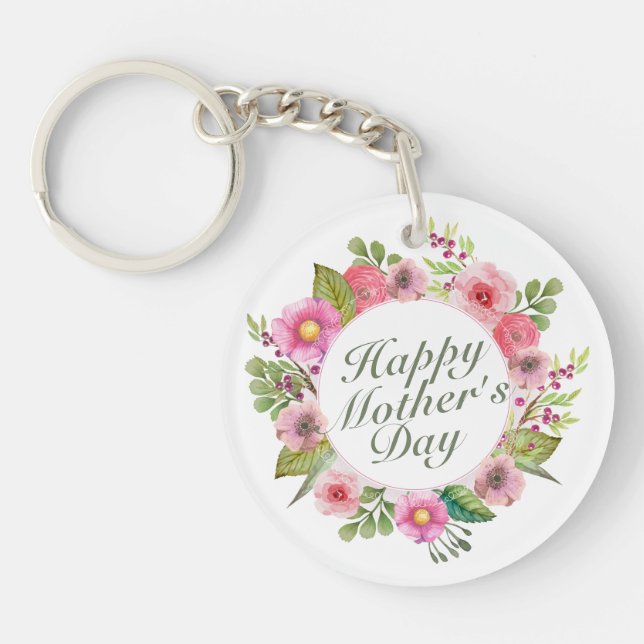 Llavero Elegante Happy Mother's Day Floral Frame Keychain (Frente)
