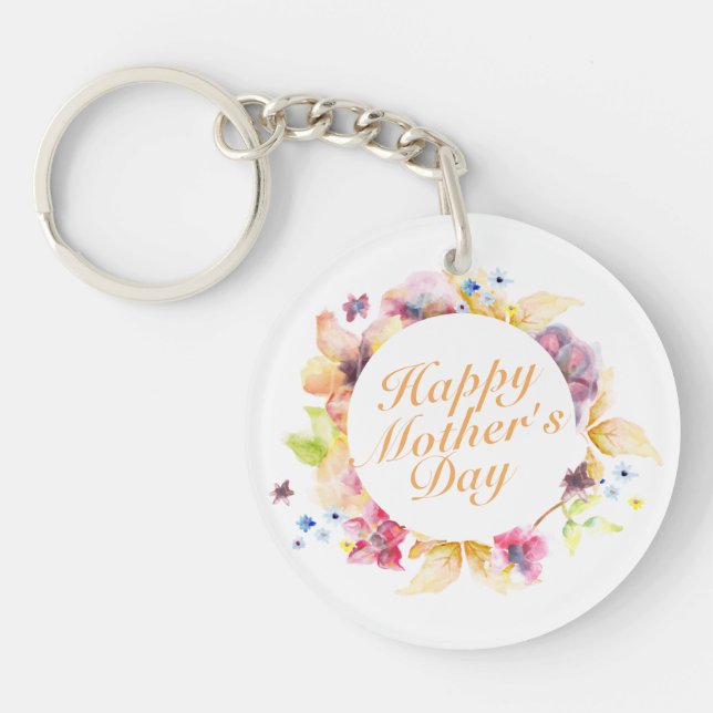 Llavero Elegante Happy Mother's Day Floral Frame Keychain (Frente)